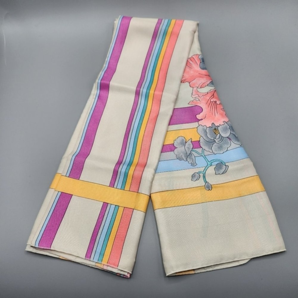 Vintage Silk Floral  Scarf Orchids